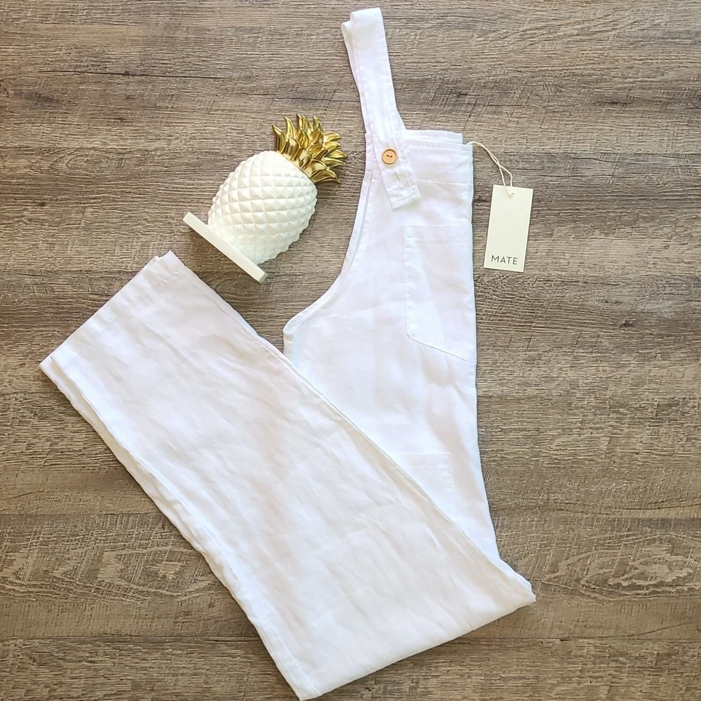 NWT! Mate the Label Maya Linen Overalls - White - Picture 2 of 15